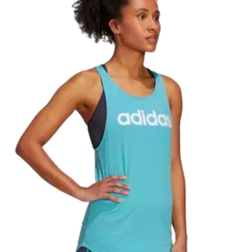 ADIDAS WOMEN'S ESSENTIALS LOOSE LOGO MEDIUM TANK TOP IN MINT/WHITE